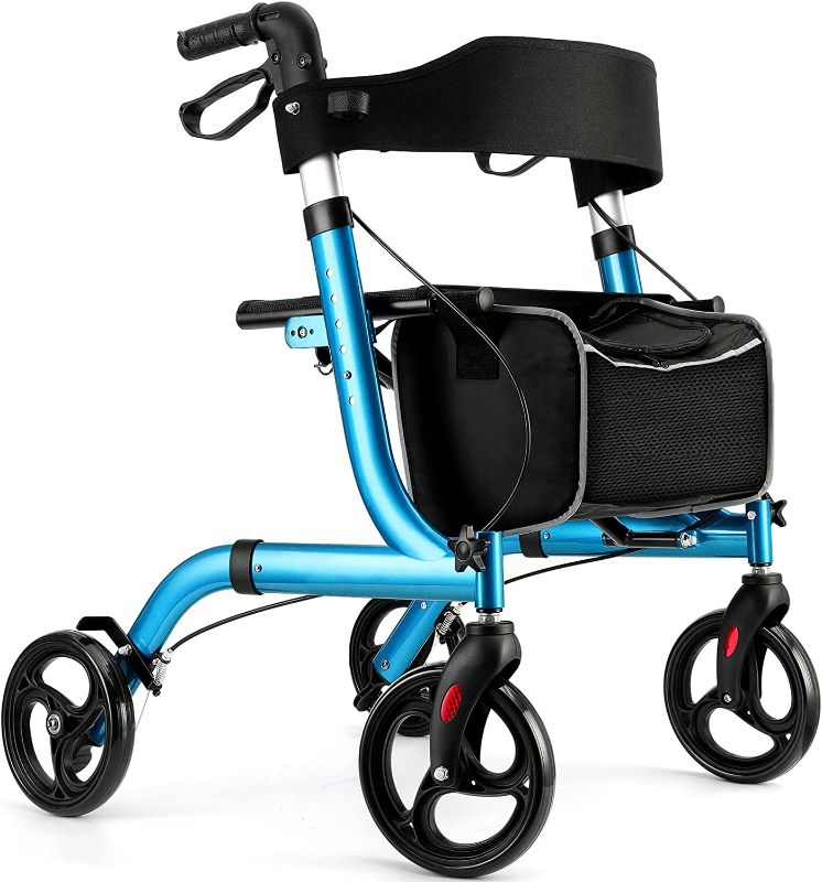 Photo 1 of  Rollator Walkers for Seniors-Folding Rollator Walker with Seat and Four 8-inch Wheels-Medical Rollator Walker with Comfort Handles and Thick...