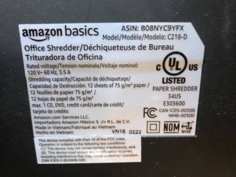 Photo 5 of Amazon Basics 12-Sheet Cross-Cut Paper and Credit Card Home Office Shredder
