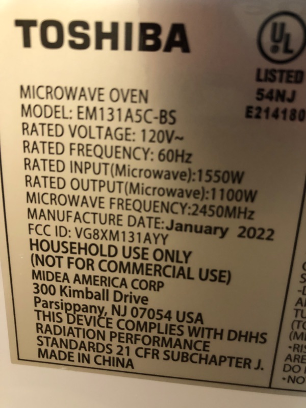 Photo 3 of toshiba em131a5c-bs microwave oven with smart sensor, easy clean interior, eco mode and sound on/off, 1.2 cu.ft, 1100w, black s