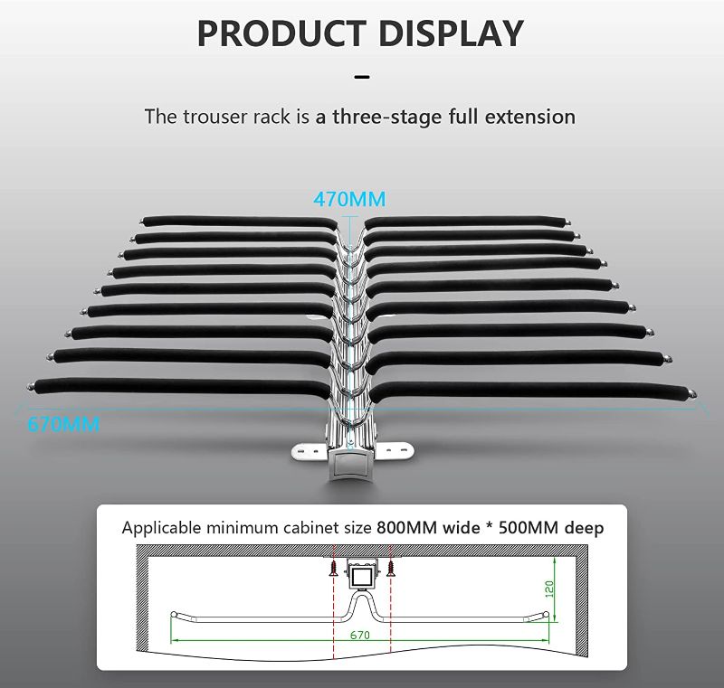 Photo 1 of SIGOEI Pull Out Pants Rack 18 Arm Suit Pants Rack Wardrobe Pull Out Pants Rack Clothes Organizer for Space Saving and Storage 26.4x18.4x4.7 inches (Double Row)