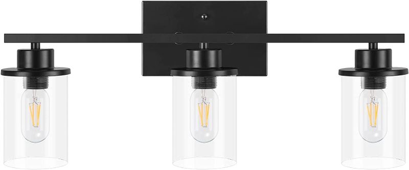 Photo 1 of 3-Light Bathroom Light Fixtures, TinHon Black Vanity Lights with Clear Glass Shade, Industrial Indoor Vintage and Farmhouse Wall Sconces for Hallway in Matte Black(23.62inch)
