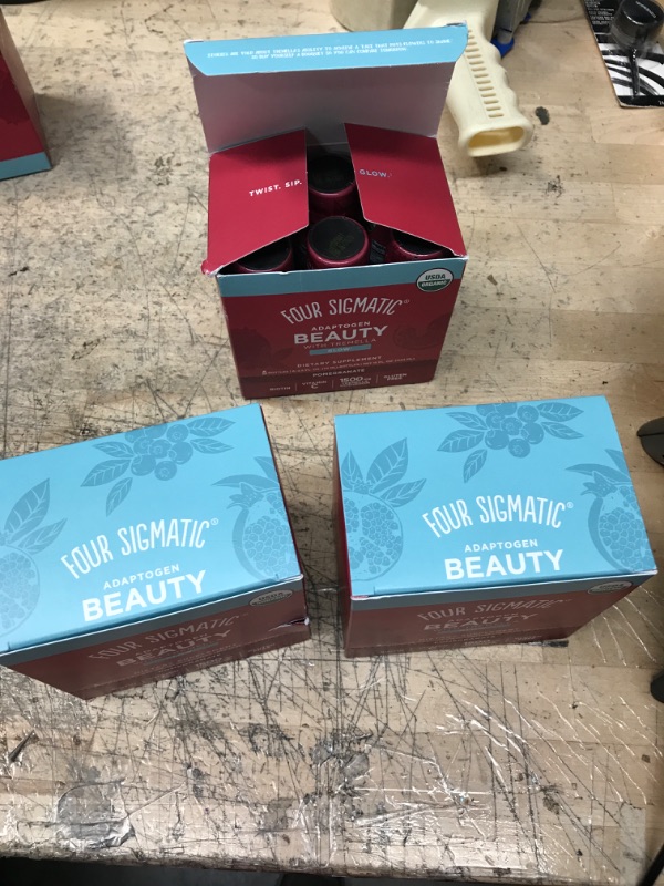 Photo 2 of *BUNDLE OF 3*   Adaptogen Beauty Shot by Four Sigmatic | Tremella Powder Infused | Organic Vitamin C with Zinc Drink | Vegan Collagen Booster | Natural Pomegranate Blueberry Flavored Biotin Supplement Shot | 6 Count Expiration Date: 06/2023