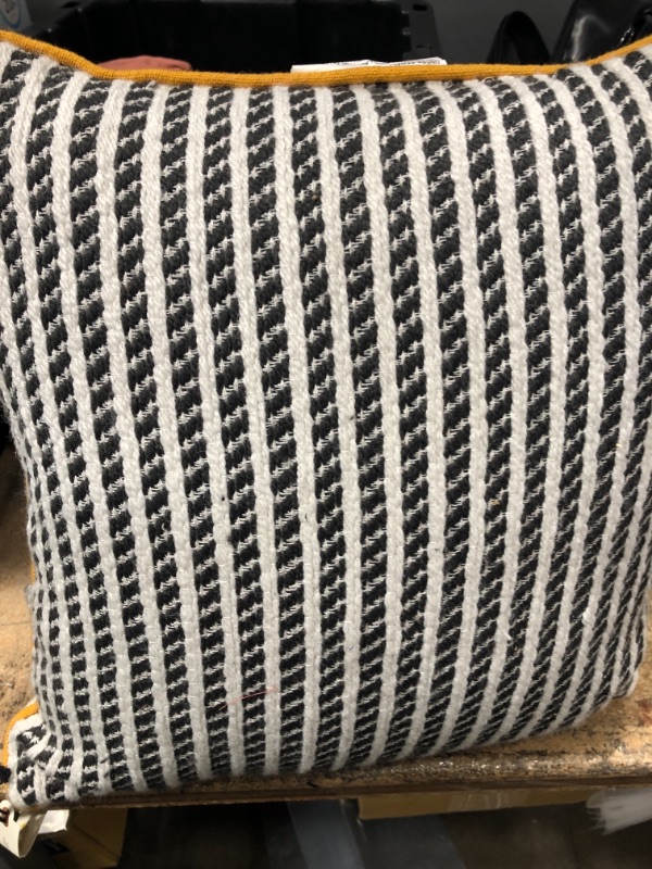 Photo 2 of 18" X 18" Ticking Stripe Indoor/Outdoor Square Throw Pillow - Hearth & Hand™ with Magnolia
