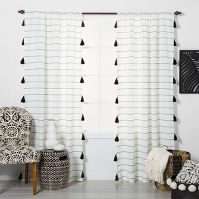 Photo 1 of 1pc 54"x84" Light Filtering Contrast Stripe with Tassels Curtain Panel Black/White - Opalhouse™

