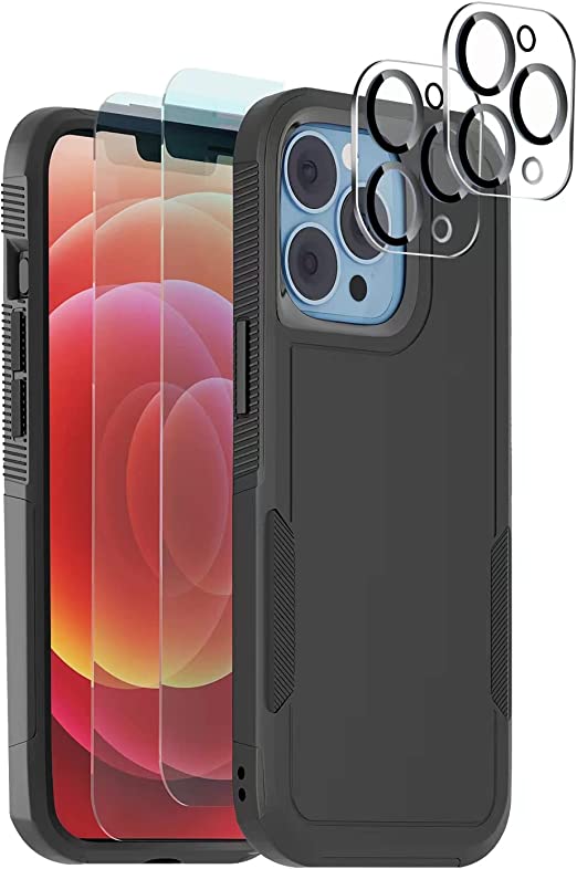 Photo 1 of AMUTUR [5 in 1] Defender Designed for iPhone 13 Pro Max Case, with 2 Pack Tempered Glass Screen Protector + 2 Pack Camera Lens Protector Shockproof Cover Military Grade Drop Protection 6.7 Inch
