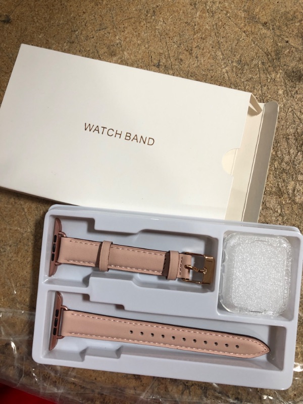 Photo 1 of M MARGMATIVO Compatible with Apple Watch Band 42mm 44mm 45mm, Soft Leather Wristbands Replacement Strap with Classic Clasp for iWatch Series SE 7 6 5 4 3 2 1 for Women Men Sport(PinkSand/RoseGold)
