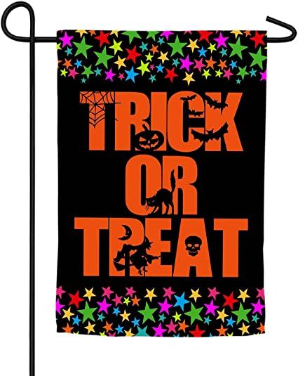 Photo 1 of FAQDFLAU Trick or Treat Farmhouse Yard Outdoor Decoration Burlap Garden Flag 12.5 x 18 Inch Double Sided
