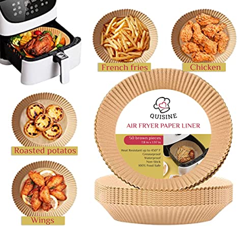 Photo 1 of 3 Packs of Quisine Air Fryer Disposable Liner, Non-stick Paper Liners for 5QT or bigger Fryers, Cooking and Baking Paper for Air Fryer, Brown 7.8inx1.97in (150 PCS cts)
