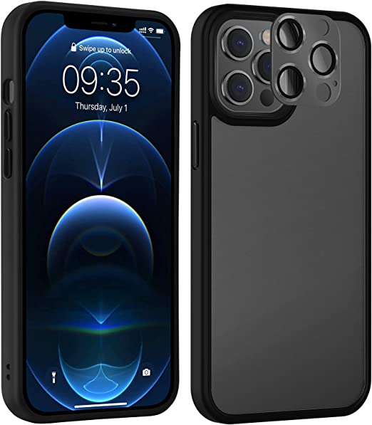 Photo 1 of HoiLong Commuter Series Case for iPhone 12 Pro Max [6.7''] + Metal Tempered Glass Camera Lens Protector, Full Body Protection Shockproof Drop Protection Case, Highly Clear Lens Protector - Black
