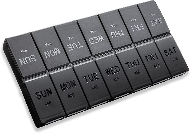 Photo 1 of Bywocn Large Pill Organizer 2 Times a Day, Weekly Pill Box 7 Day AM PM with Compartments, Medicine Organizer Pill Containers for Vitamin Fish Oil or Supplements (Black)
