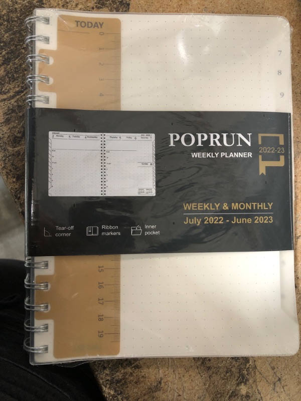 Photo 1 of Essentials Weekly Planner 2022-2023, POPRUN Daily Monthly Calendar Agenda 6.5'' x 8.5'', Vertical Academic Year July 2022 - June 2023 Simplified Bullet Dotted Journal with Transparent Plastic Cover