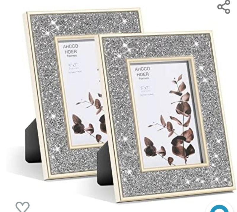 Photo 1 of 5x7 Picture Frame Gold Edge Silver Crystal Diamonds Decor for wall and desk, Photo Frame With High Definition glass Display Horizontal and Vertical Gifts for Wedding Graduation 2 Pack 5 by 7
