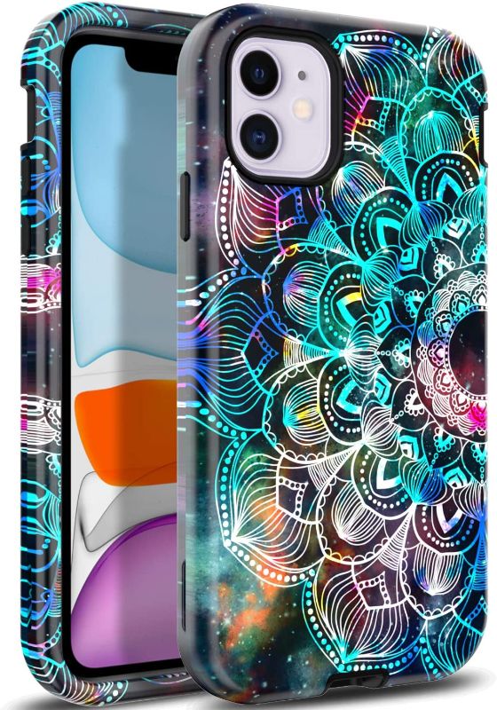 Photo 1 of BAISRKE iPhone 11 Case, Heavy Duty Shockproof Protection Hard Plastic+Silicone Rubber Bumper Hybrid Protective Phone Case with Floral Design for iPhone 11 6.1" - Mandala in Galaxy
