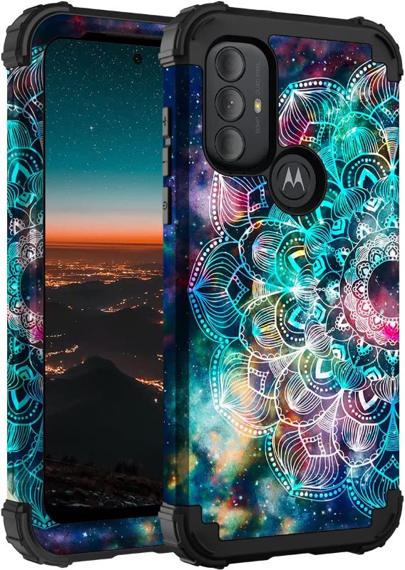 Photo 1 of Hocase for Moto G Power 2022 Case, Shockproof Heavy Duty Protection Soft Silicone Rubber Bumper+Hard Plastic Hybrid Protective Case for Motorola Moto G Power (6.5" Display) 2022 - Mandala in Galaxy 2 pack
