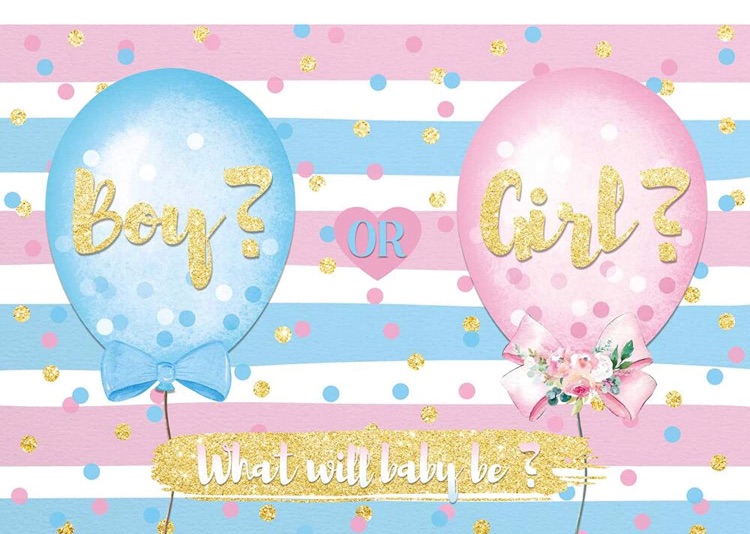 Photo 1 of Allenjoy 7x5ft Gender Reveal Balloons Backdrop Blue and Pink Boy or Girl Party Decorations Supplies What Will Baby Be Banner Pregnancy Photography Background He or She Sign Photobooth Props