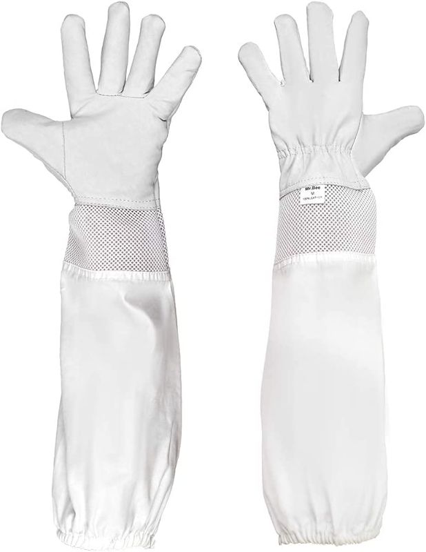 Photo 1 of Beekeeping Supply Goatskin Leather Beekeeper Gloves with Vent Long Canvas Sleeve & Elastic Cuff xxL
