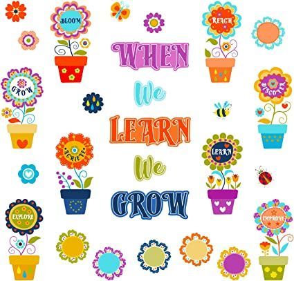 Photo 1 of 89 Pcs Rustic Bloom Classroom Decorations Flower Bulletin Board Borders When We Learn We Grow Bulletin Board Set Rustic Bloom Potted Paper Cutouts You Nique Sign for Classroom Summer Party Supplies