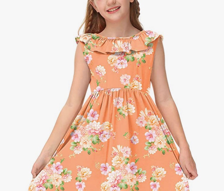 Photo 1 of BesserBay Girl's Elastic Waist Ruffle Sleeveless Summer Midi Backless Dress 7-8 Years