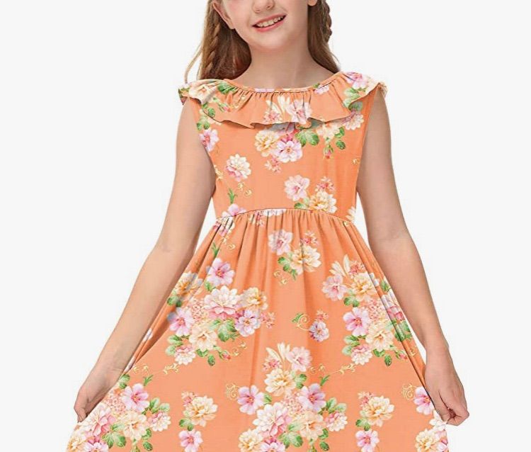 Photo 1 of BesserBay Girl's Elastic Waist Ruffle Sleeveless Summer Midi Backless Dress 5-6 Years