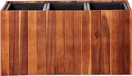 Photo 1 of Amazon Aware Acacia Wood 26-Inch Rectangular Planter Box with Three Inner Plastic Liners, Brown