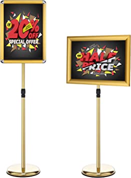 Photo 1 of Adjustable Sign Holder Standing Floor Sign Stand for 17.7x13in inches,Heavy Duty Pedestal Poster Sign Stand,Both Vertical and Horizontal Sign Displayed for Business,Aluminum Snap Open Frame