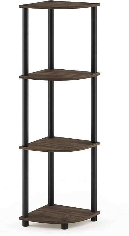 Photo 1 of 4-Tier Corner Display Rack Multipurpose Shelving Unit, Columbia Walnut/Black