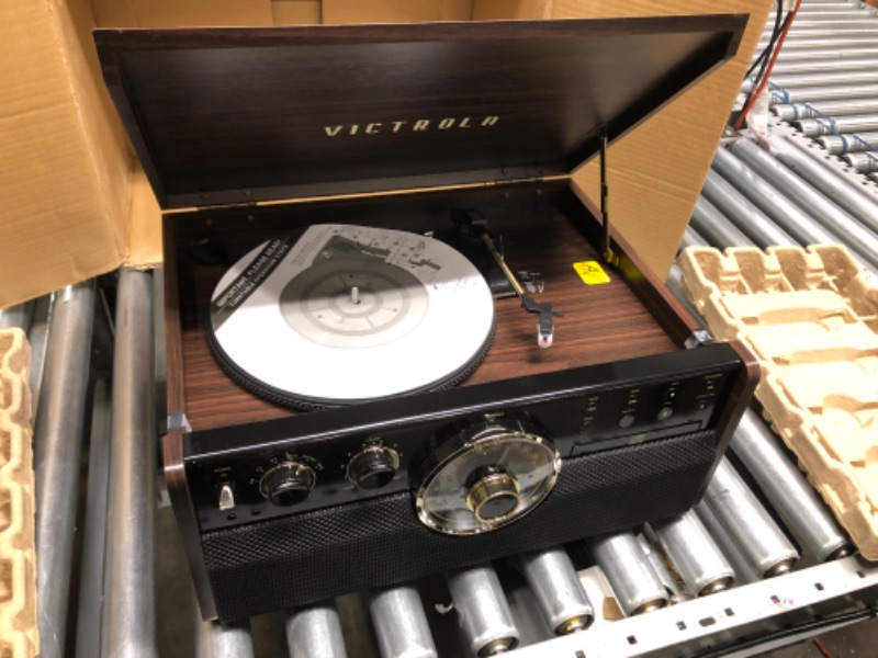 Photo 3 of Victrola 6-in-1 Wood Bluetooth Mid Century Record Player with 3-Speed Turntable, CD, Cassette Player and Radio - Espresso