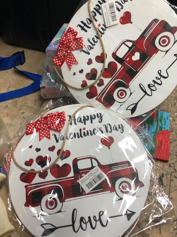 Photo 2 of 2 Hrency Valentine's Day Wooden Door Sign Truck Hanging Sign Happy Valentine's Day Decorations Wooden Door Hanger Wreath Outdoor Wall Decor