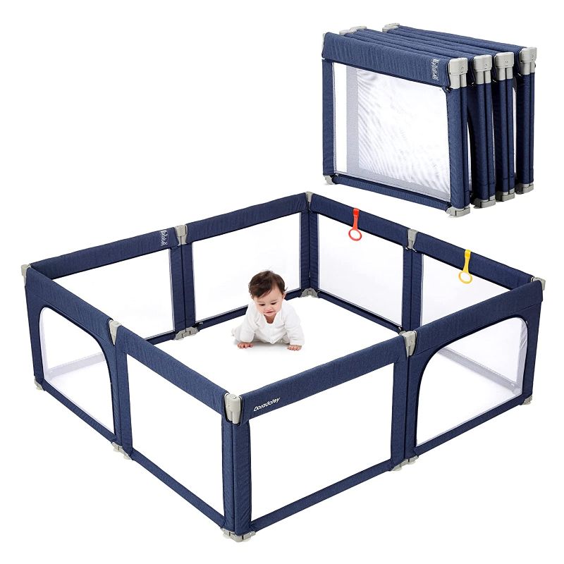 Photo 1 of Baby Playpen, Extra Large Play Center Yards Play Pens for Babies, Foldable Gate Playpen Infants Baby Fence Play Yard Safety Kids Playpen(Navy Blue)
