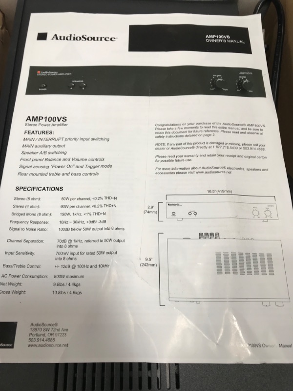 Photo 3 of AudioSource AMP100VS Two Channel Power Amp 50w X 2
