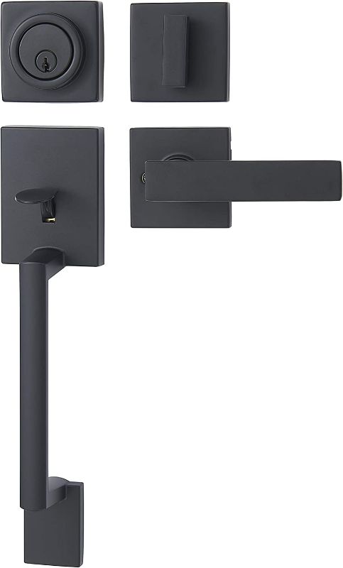 Photo 1 of Amazon Basics Contemporary Single Cylinder Door Handleset with Stamford Lever - Matte Black
