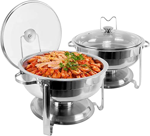 Photo 1 of BriSunshine 430 Stainless Steel Chafing Dish Buffet Set, 4 QT Food Warmer for Parties Buffet, Round Buffet Dishes with Glass Lid & Lid Holder (2 Packs)
