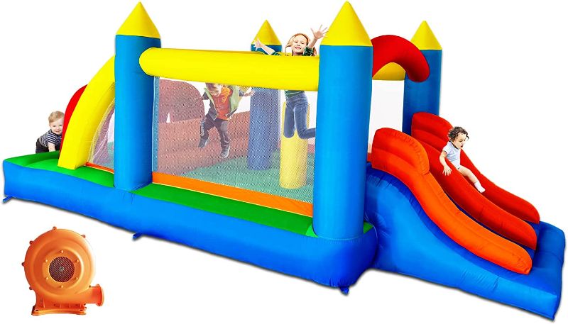 Photo 1 of HuaKastro Kids Inflatable Obstacle Bounce House with Dual Racing Slides, Tunnels, Climbing, Obstacles, Jumping All in One Castle - Blower Included
