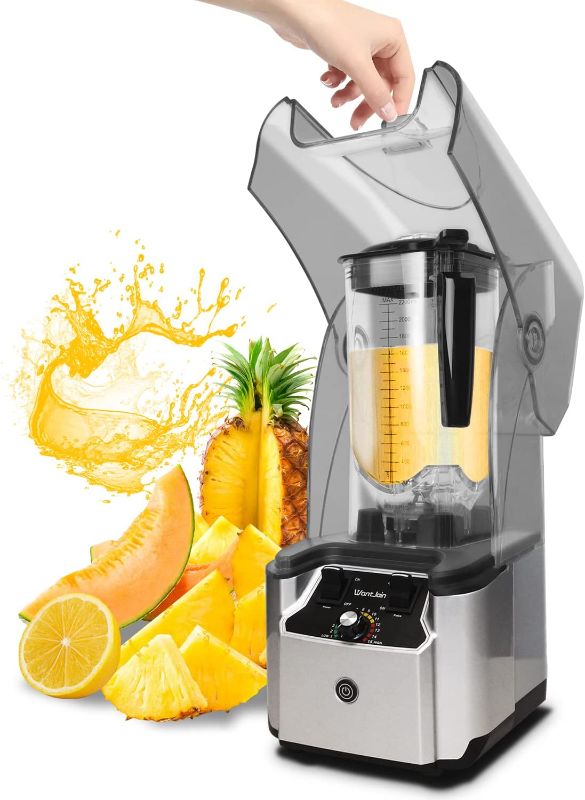 Photo 1 of WantJoin Commercial Professional Blender With Shield Quiet Sound Enclosure 2200W Industries Strong and Quiet Professional-Grade Power, Self-Cleaning, Silver
