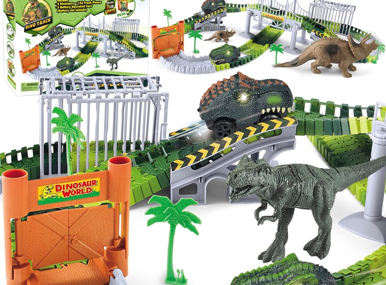 Photo 1 of 2022 Dinosaur Toys and Electric Train Sets, 259 Pcs Dinosaur World Road Race Toy with 8 Dino, 1 Train, 1 Race Car, Lights& Sound, Cargo Cars& Tracks, Gift for Kids Ages 3 4 5 6 7+ Year Old Boys Girls