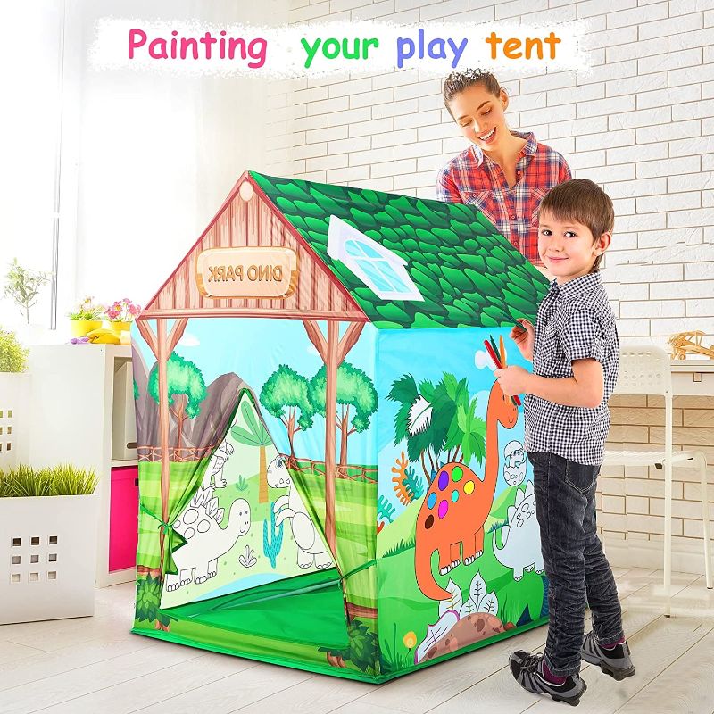 Photo 1 of 
ThinkMax Play Tent for Kids Painting Playhouse for Kids, DIY Art Dinosaur Play Tent for Boys, Gift for Boys and Girls, Kids Play Tent with 12 Pcs Color Pens
