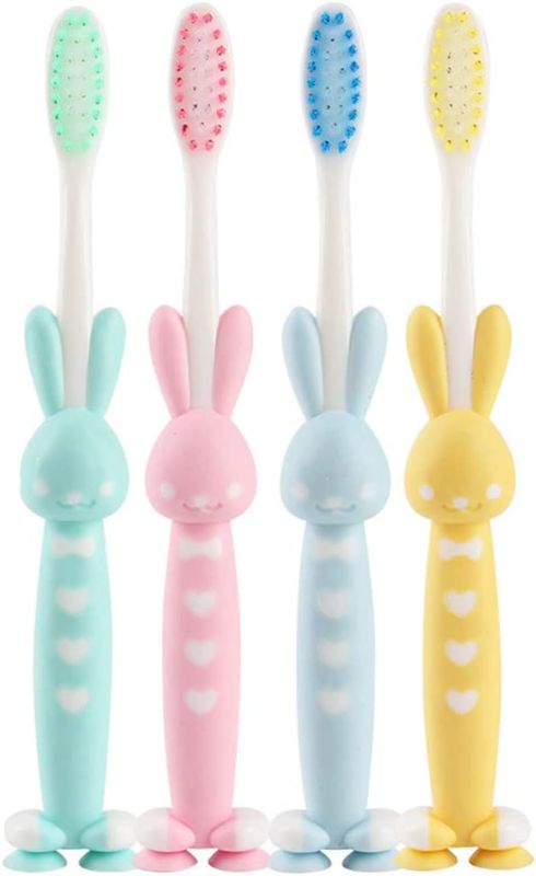 Photo 1 of 
HEALIFTY Kids Toothbrush Rubber Handle Toothbrush with Suction Cup 4pcs(Random Color)