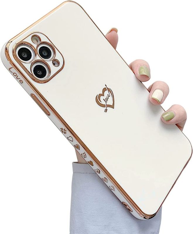 Photo 1 of 
PANZZDA Compatible with iPhone 13 Pro Case Cute for Women Girls, Soft Silicone Luxury Gold Plating Heart Pattern Slim TPU Protective Shockproof Cover 