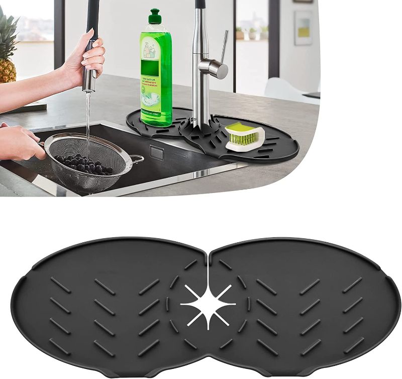 Photo 1 of 2- Kitchen Silicone Faucet Handle Drip Tray-Sink Single Faucet Splash Guard Drying Mat-Faucet Drip Catcher Fast Absorbent Drying Pad-Countertop Sink Faucet Draining Rug for Bathroom Hotel Bar Farmhouse
