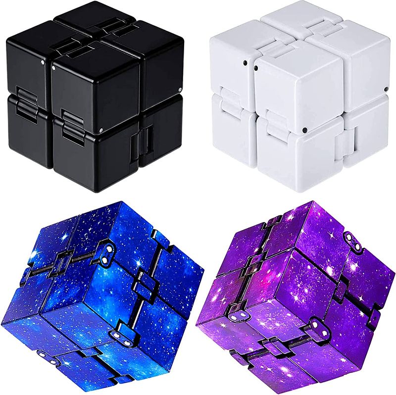 Photo 1 of 2- 4 Pieces Infinity Cube Fidget Toy Sensory Tool EDC Fidgeting Game Mini Infinity Cube Desk Toy for Stress and Anxiety Relief Sensory Tool Supplies (Black, White, Starry Blue, Starry Purple)
