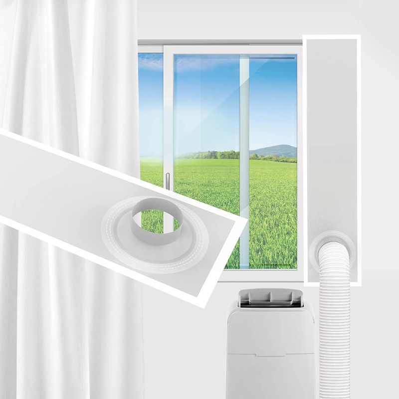 Photo 1 of 2- Zecval Portable AC Window Kit Sealng Film for Vertical Sliding Window, Adjustable Length up to 60" Sliding Window, AC Vent Kit Fit for 5.0”/13cm and 5.9”/15cm Exhaust Hose
