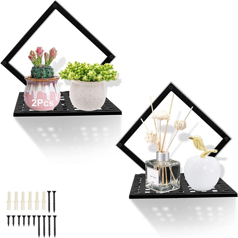 Photo 1 of 2Pcs Metal Wall Mounted Floating Shelves, Modern Wall Decor Folding Display Shelf for Books Photos Potted Plants Storage, Small Hanging Shelf Organizer for Home Living Room Kitchen Bedroom Bathroom
