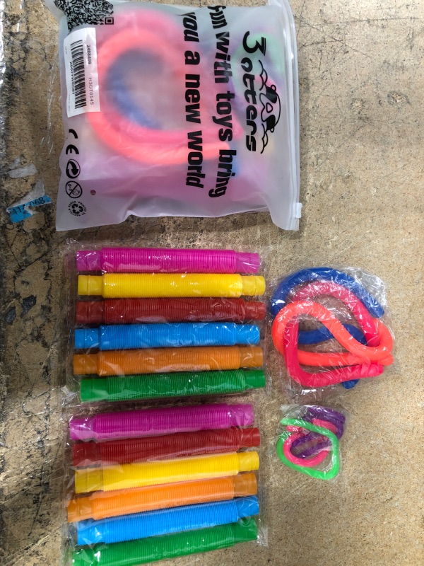 Photo 2 of (X2) 3 otters Pop Tubes Fidget Toys, 18 PCS Pop Tubes Sensory Toys, Stretchy String Great as Birthday Gift
