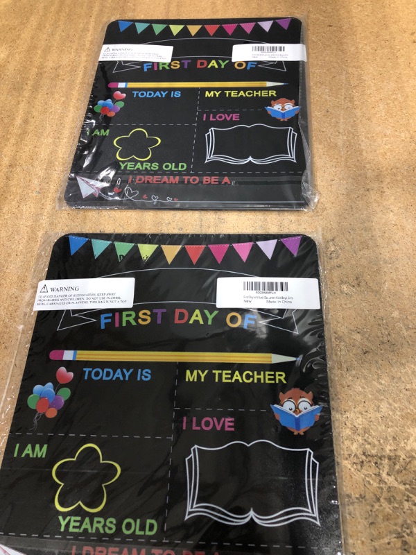 Photo 2 of (X2) First & Last Day of School Board, 10 x 12 Inch Double Sided Back to School Sign for Kids/Girls/Boys, Reusable Wooden 1st Day of Preschool/ Kindergarten Chalkboard
