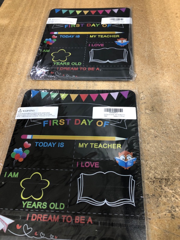 Photo 2 of (X2) First & Last Day of School Board, 10 x 12 Inch Double Sided Back to School Sign for Kids/Girls/Boys, Reusable Wooden 1st Day of Preschool/ Kindergarten Chalkboard
