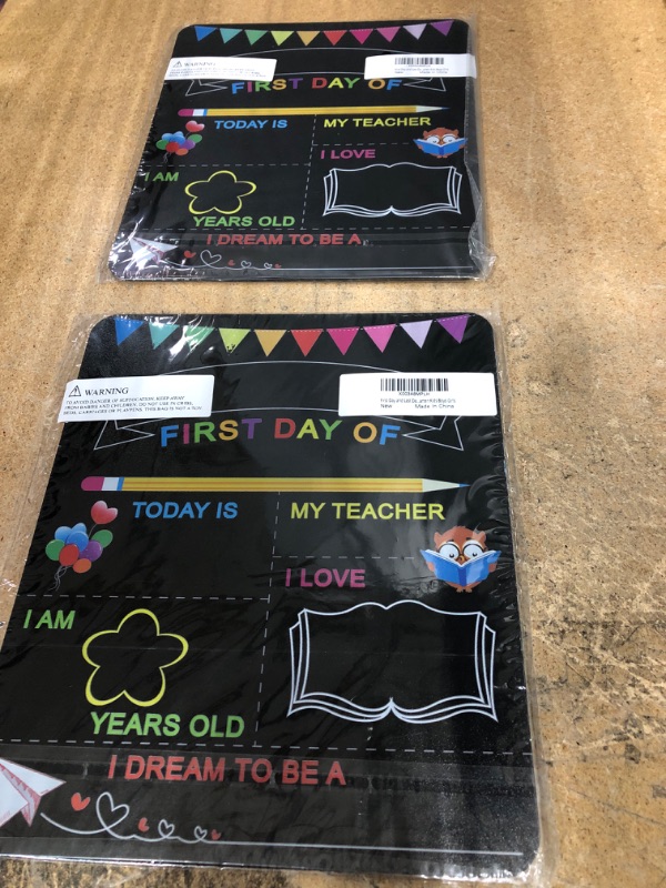 Photo 2 of (X2) First & Last Day of School Board, 10 x 12 Inch Double Sided Back to School Sign for Kids/Girls/Boys, Reusable Wooden 1st Day of Preschool/ Kindergarten Chalkboard
