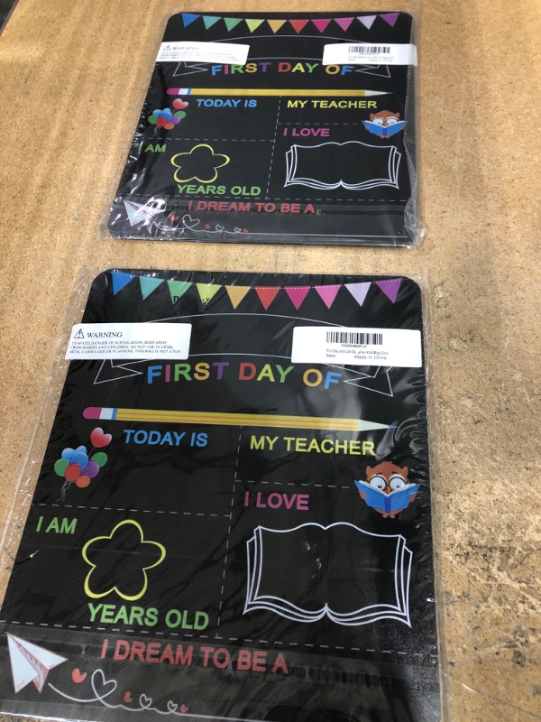 Photo 2 of (X2) First & Last Day of School Board, 10 x 12 Inch Double Sided Back to School Sign for Kids/Girls/Boys, Reusable Wooden 1st Day of Preschool/ Kindergarten Chalkboard
