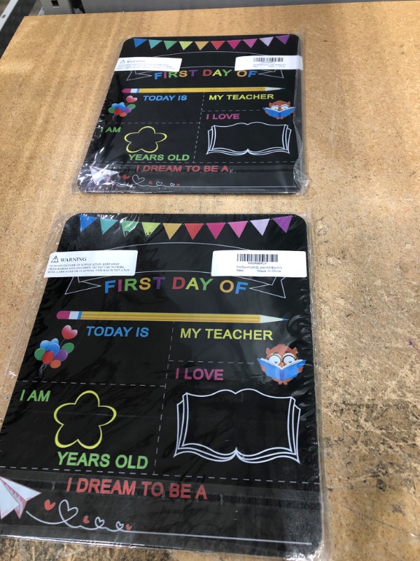 Photo 2 of (X2) First & Last Day of School Board, 10 x 12 Inch Double Sided Back to School Sign for Kids/Girls/Boys, Reusable Wooden 1st Day of Preschool/ Kindergarten Chalkboard
