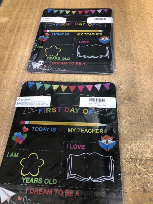 Photo 2 of (X2) First & Last Day of School Board, 10 x 12 Inch Double Sided Back to School Sign for Kids/Girls/Boys, Reusable Wooden 1st Day of Preschool/ Kindergarten Chalkboard
