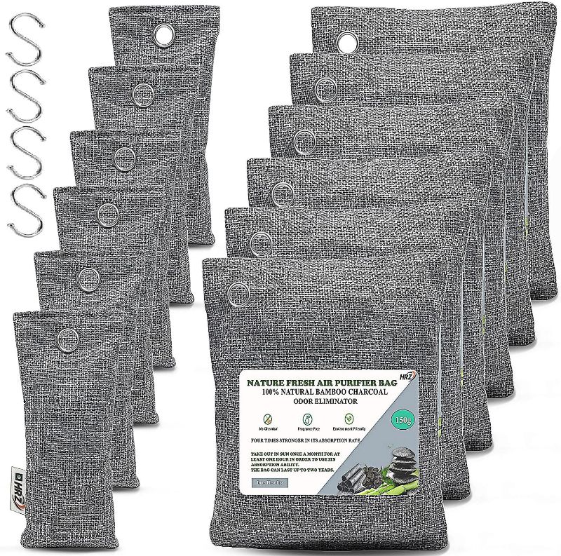 Photo 1 of 10 Pack Bamboo Charcoal Air Purifying Bags (6x150g, 6x50g), Odor Absorbers of Activated Charcoal bag for Home and Car, Shoe Deodorizer, Closet (Pet Friendly) - Bamboo Charcoal Air Purifying Bag
